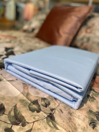 Однотонное постельное белье с простыней на резинке Blue 3